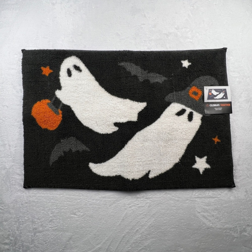Celebrate Together Halloween Ghosts Bath Rug 20x30 Charcoal White Orange NEW